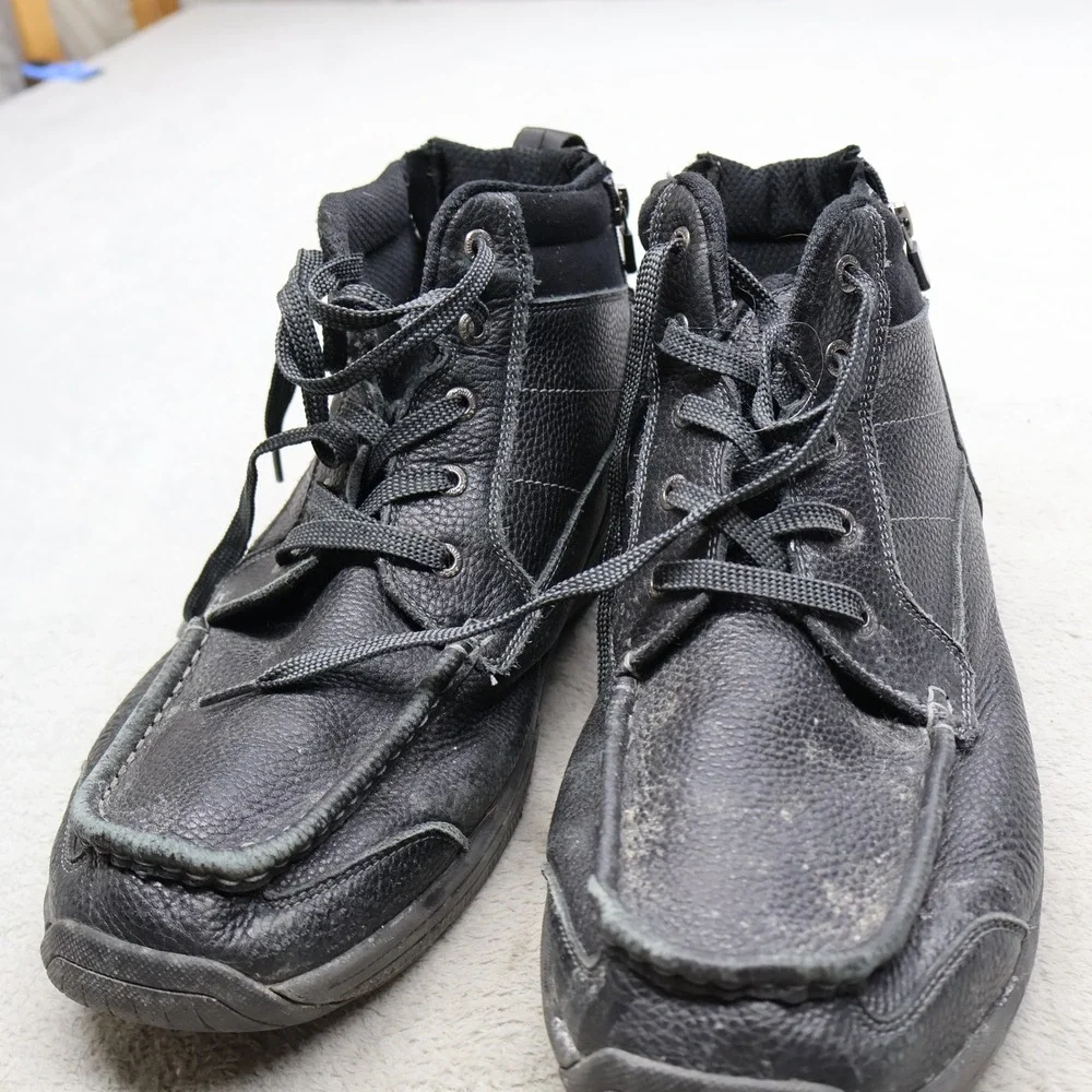 Orthofeet Men 12 4E Extra Wide Ankle Boots Black Ranger Leather Side Zip Comfort